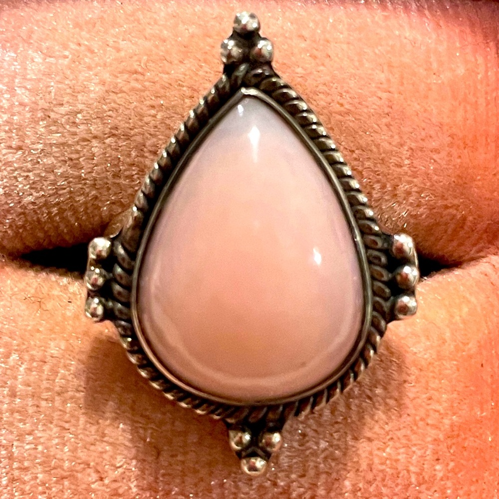Imported 925 Large Genuine Natural Pink Opal Cabochon Sz6 NWT